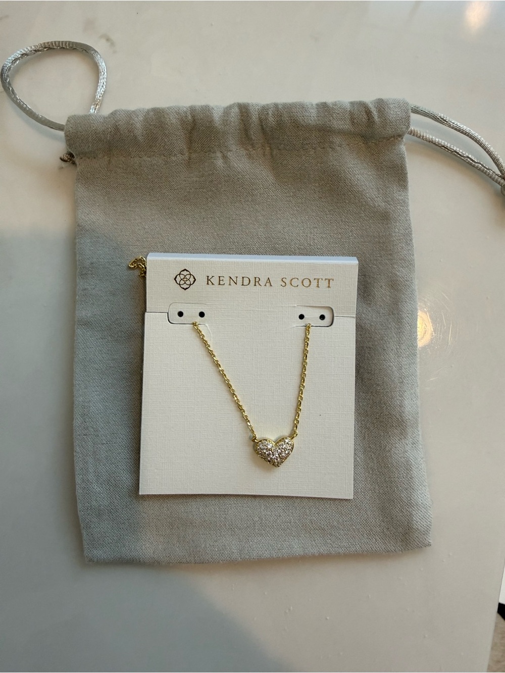 Kendra Scott Ari Gold Pave Crystal Heart Necklace in White CZ